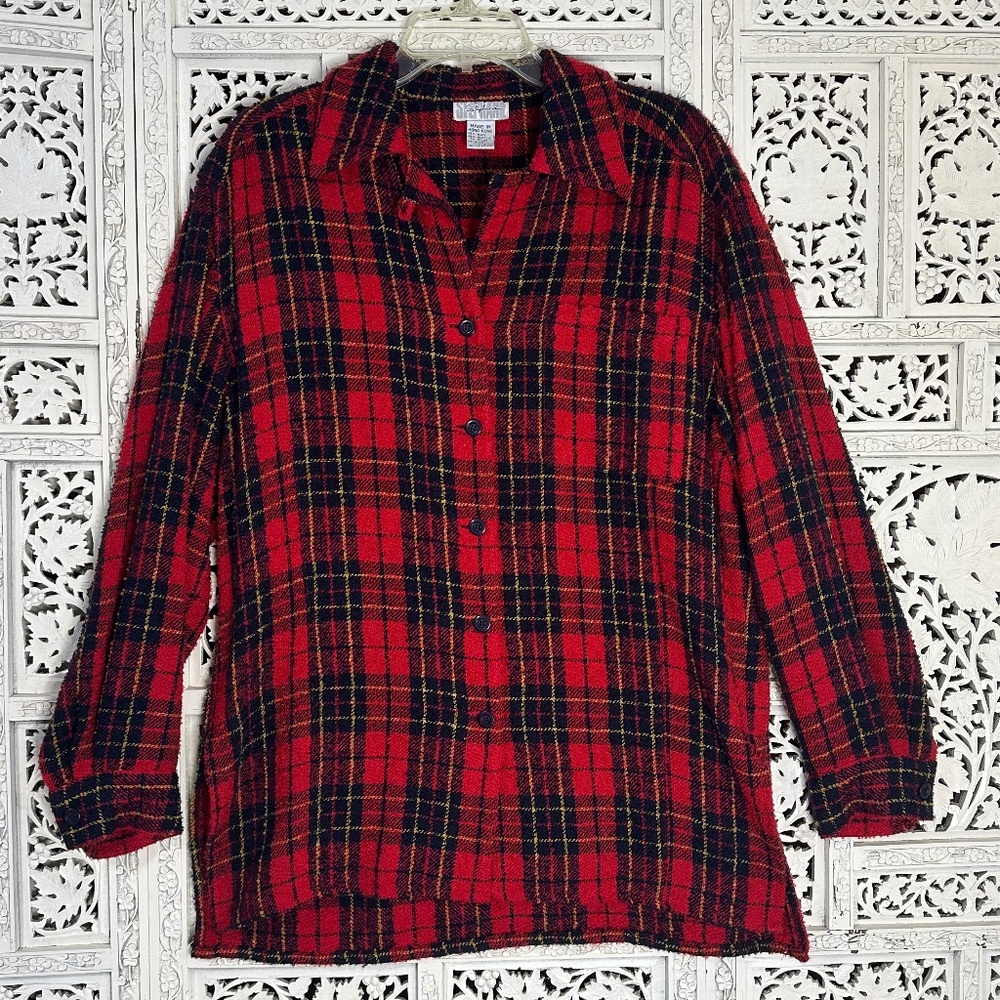 Vintage wool blend wallace plaid long‎ sleeve button up shirt size large
